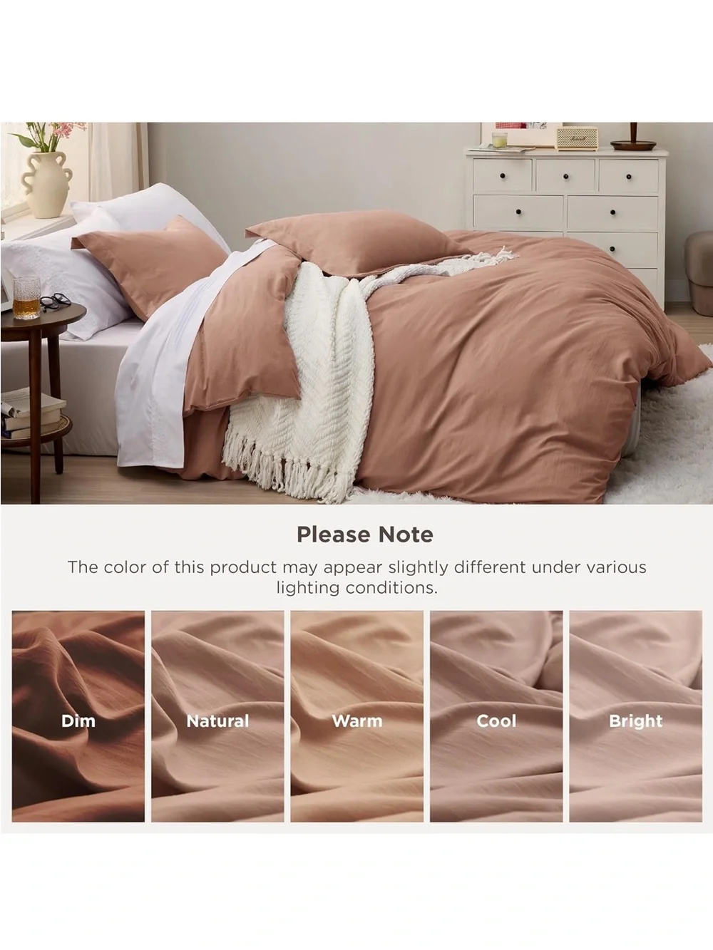 Mocha Duvet Cover 3 Pc Set Pre-Washed Cotton-Like Polyester Extra-Soft KING